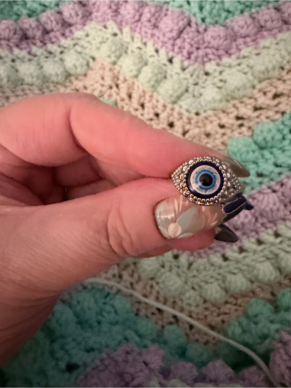 Silver Rhinestone Evil Eye Statement Ring Size 7 Unworn